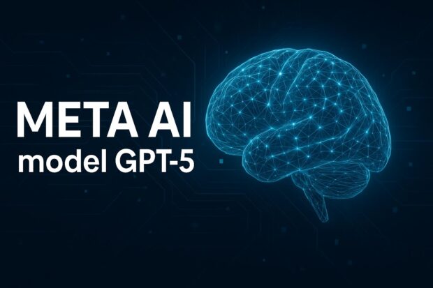 Meta AI model GPT-5 digitalna ilustracija sa mrežastim prikazom ljudskog mozga i svetlećim čvorištima 